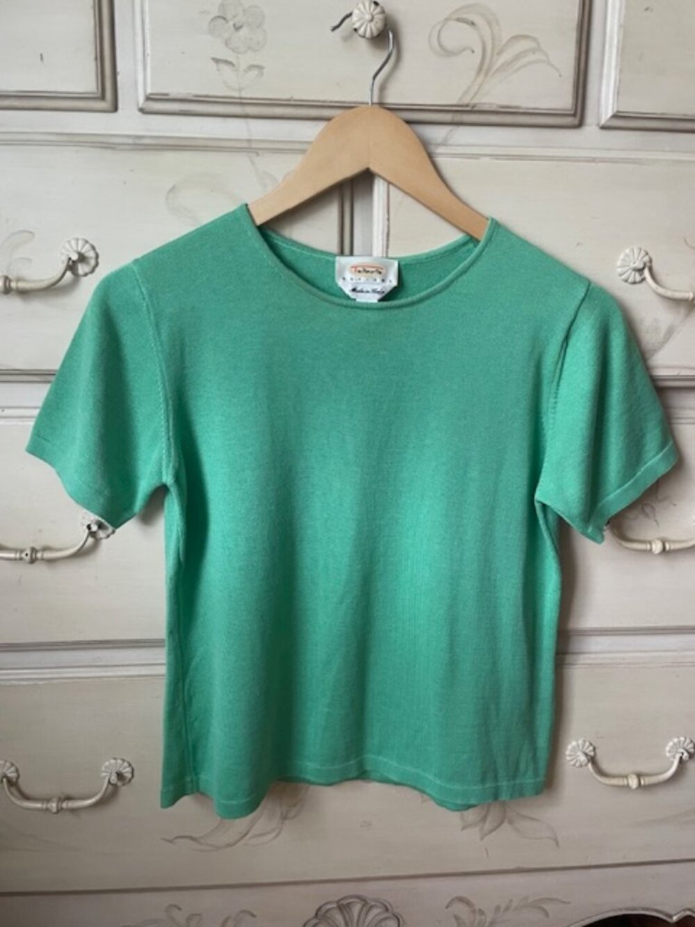 Talbots Green Knit Shirt- short sleeved in size petite